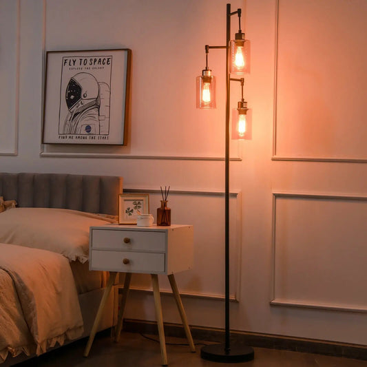 Retro 3-head amber glass shade floor lamp with black metal stand by DirectDeals in bedroom on Tampa Home & Garden Store