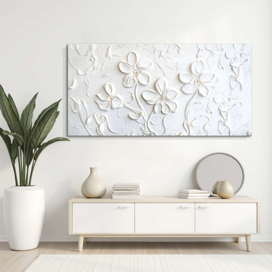 Floral Abstract Wall Art III canvas with white floral relief on textured light backdrop on Tampa Home & Garden Store