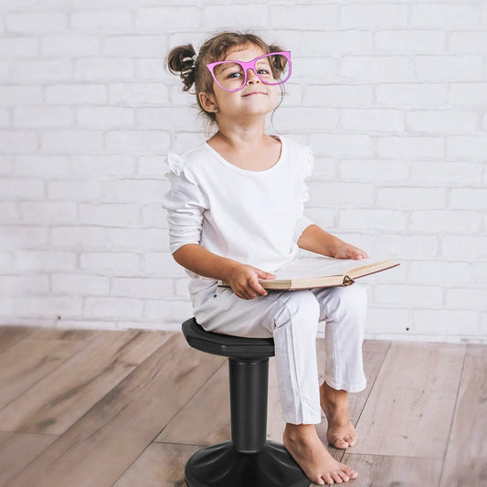 Adjustable Learning Stool with black round seat and pedestal base for focus and posture on Tampa Home & Garden Store
