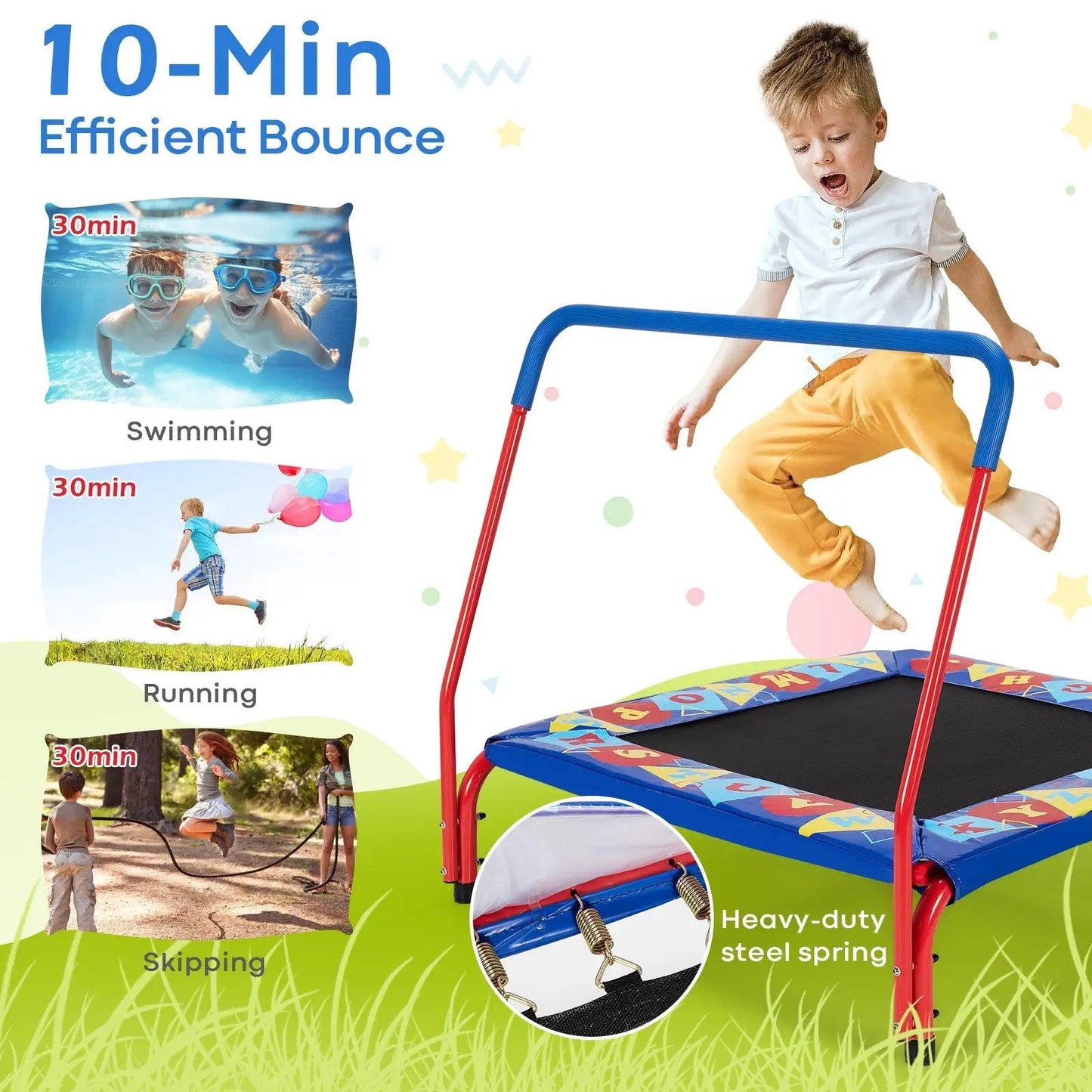 36 Inch Kids Trampoline with Foamed Handrail Blue DirectDeals mini trampoline on Tampa Home & Garden Store