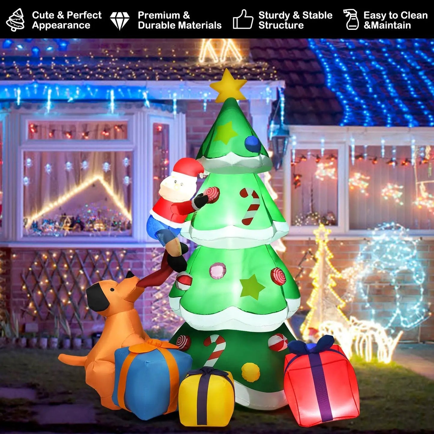 7 ft inflatable Christmas tree with Santa and LED lights, green layered tree with DirectDeals on Tampa Home & Garden Store