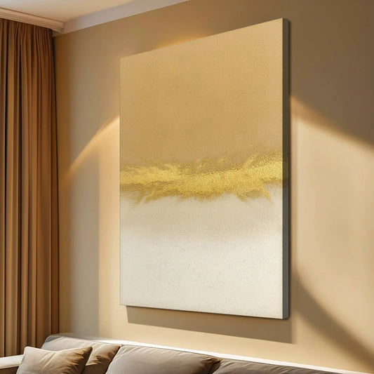 Minimalist white and gold wall art canvas by Tailored Canvases with textured finish on Tampa Home & Garden Store