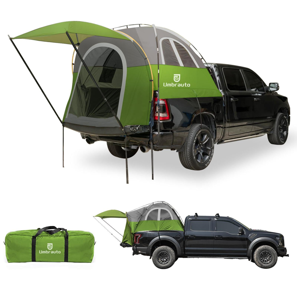 Umbrauto truck bed tent with awning in green, PU3000mm waterproof, fits 5.5β5.8 ft beds on Tampa Home & Garden Store