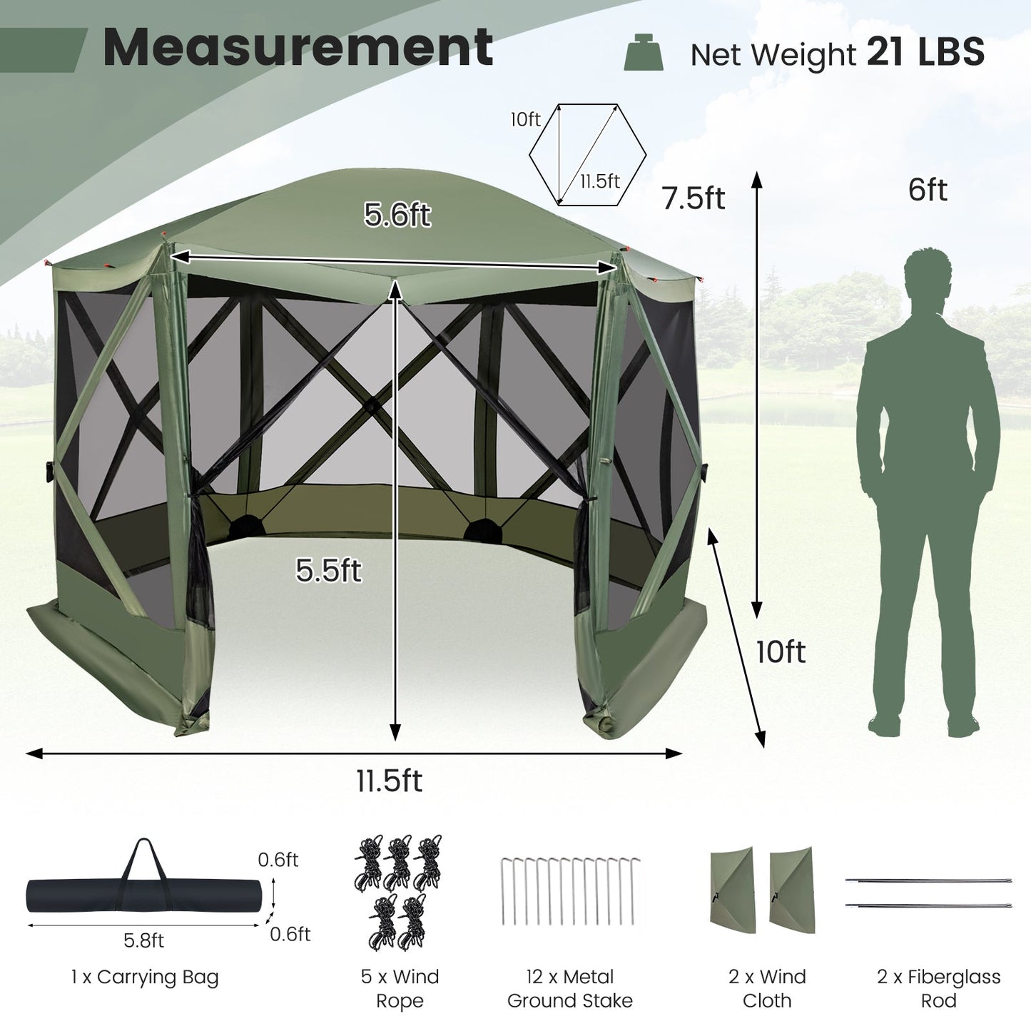 11.5 X 11.5 FT Pop-up Screen House Tent with Portable Carrying Bag-Coffee - Tampa Home & Garden Store