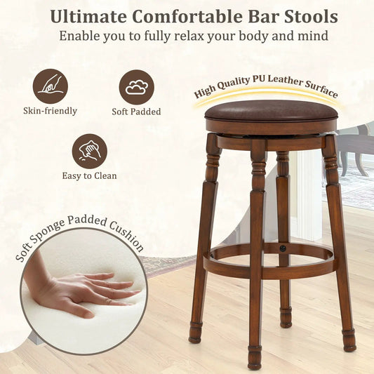Set of 2 29-Inch swivel leather dining bar stools, brown PU leather padded seats, DirectDeals on Tampa Home & Garden Store