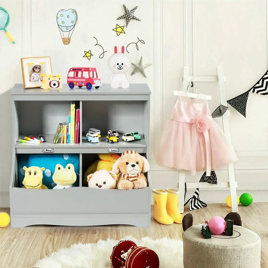 Kids Floor Cabinet Multi Functional Bookcase with cubbies; pink dress on rack on Tampa Home & Garden Store