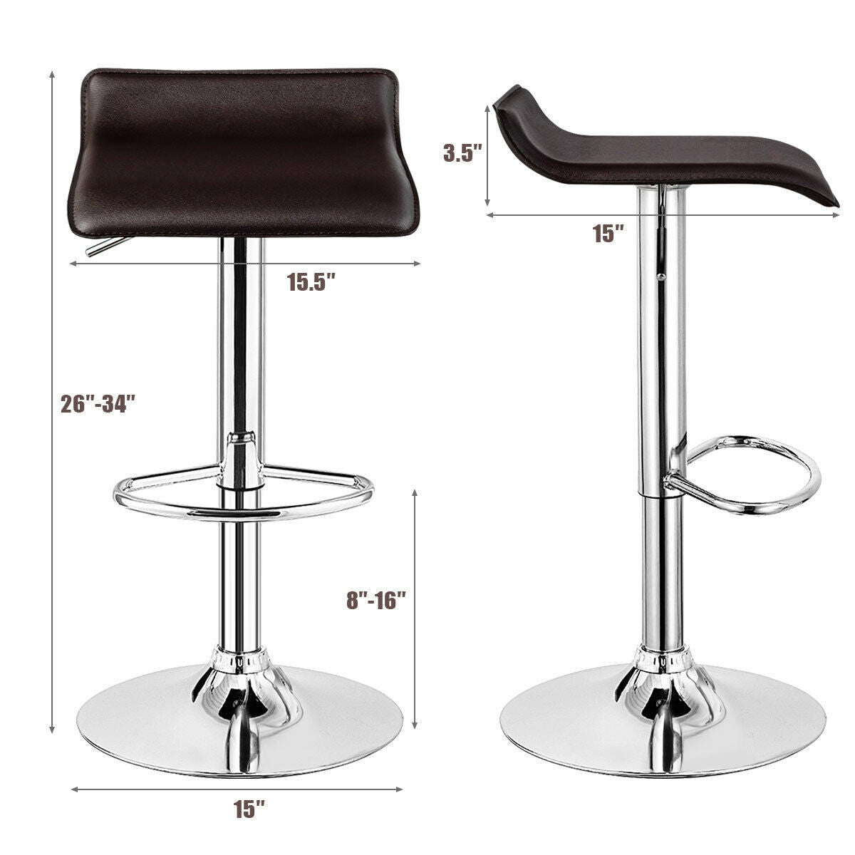Juego de 2 taburetes de bar sin respaldo de cuero sintético ajustables - Blancos