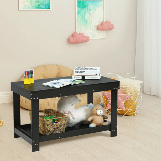 Solid Wood Multifunctional Kids Activity Table in black with lower storage shelf on Tampa Home & Garden Store