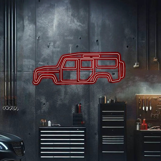 Defender 110 metal neon car wall art red SUV outline by Modello Turbo, wall decor on Tampa Home & Garden Store