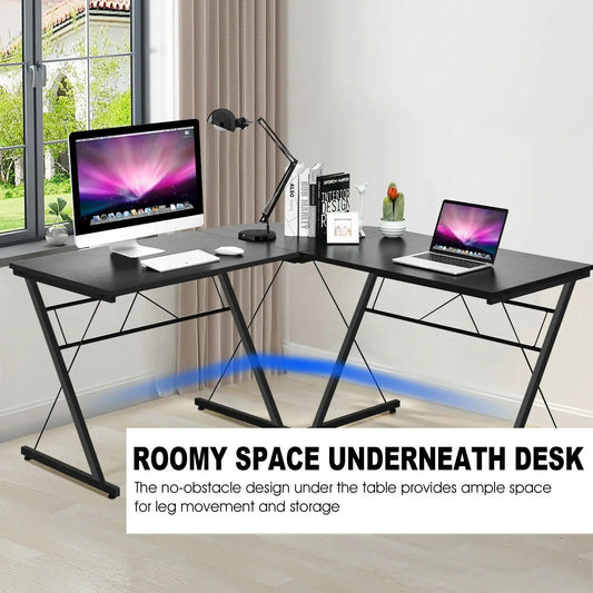 59 Inches L-Shaped Corner Desk Computer Table for Home Office Study Workstation-Black - Tampa Home & Garden Store
