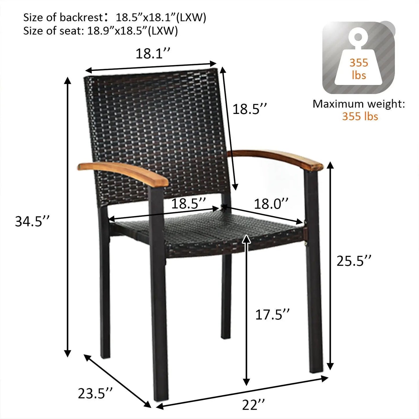 Set of 4 outdoor PE rattan dining chairs with black frame and wooden armrests on Tampa Home & Garden Store