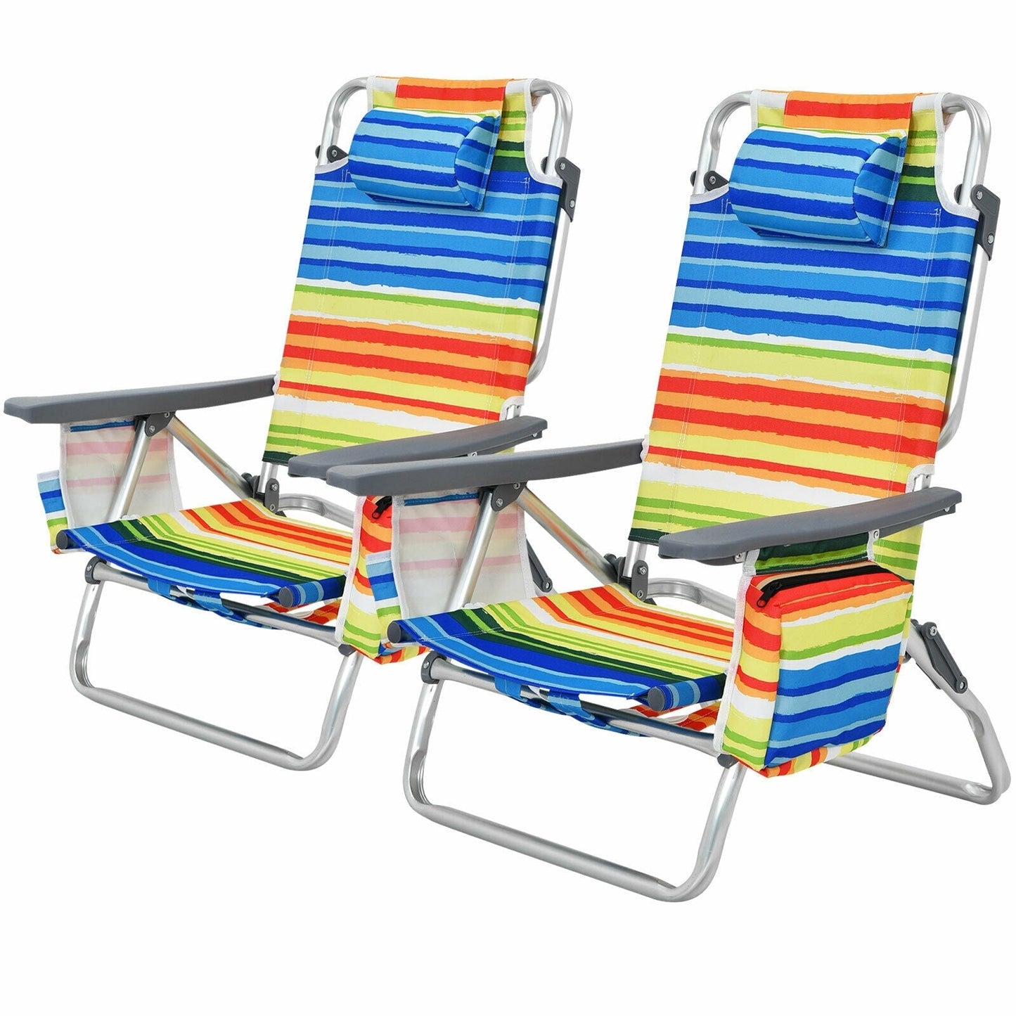 GemGear 2-pack folding backpack beach chairs with rainbow striped fabric and pillows on Tampa Home & Garden Store