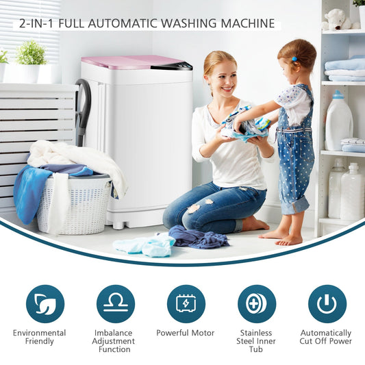 Full-automatic Washing Machine 7.7 lbs Washer / Spinner Germicidal-Pink - Tampa Home & Garden Store