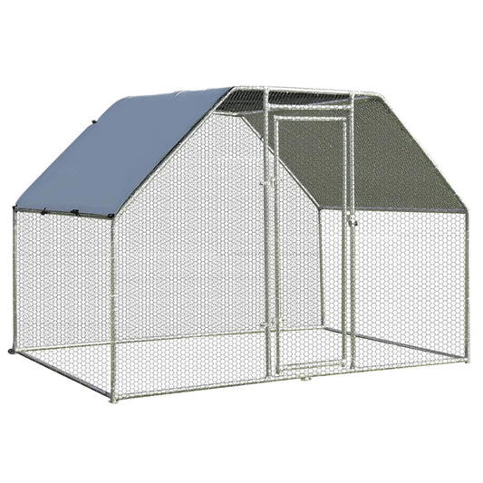 DirectDeals walk-in chicken run cage, 9.5 x 6.5 ft, galvanized steel frame with hex mesh, blue canopy on Tampa Home & Garden Store