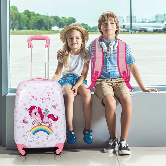 2-piece kids luggage set: pink unicorn carry-on suitcase and matching pink backpack on Tampa Home & Garden Store