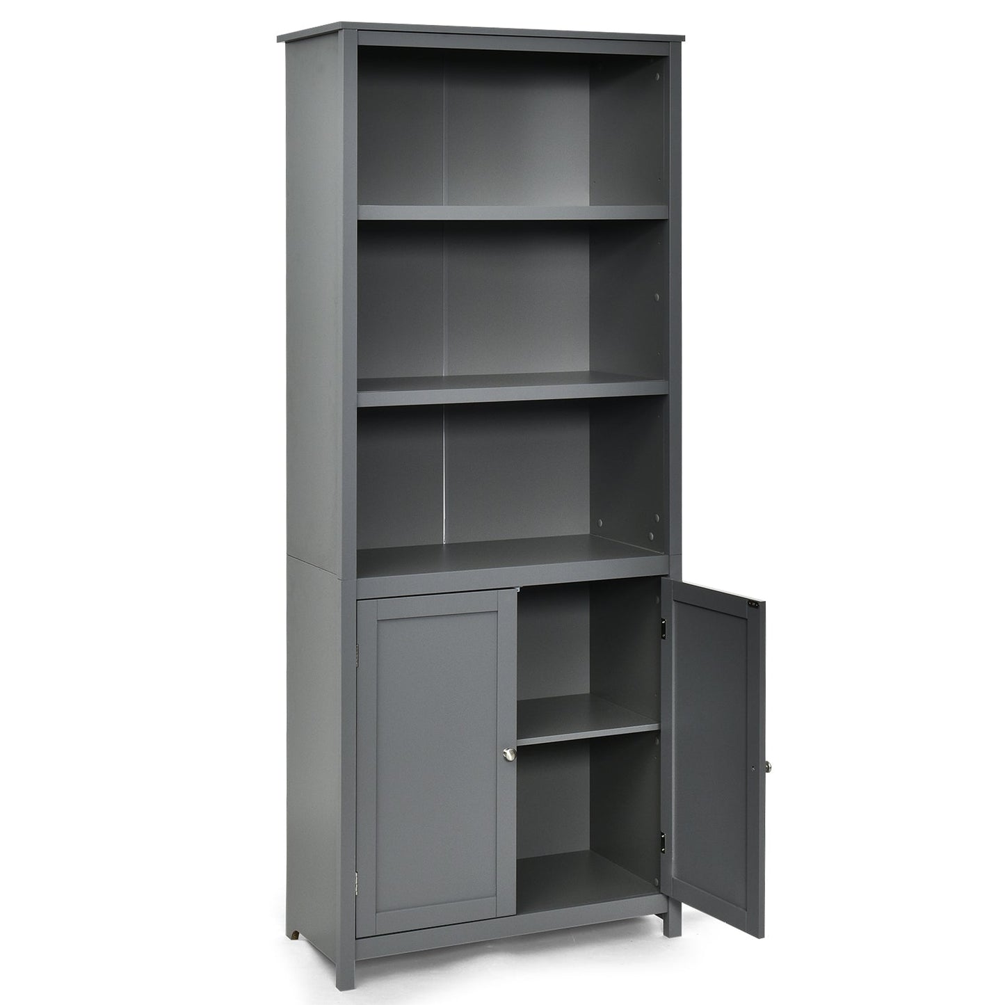 Estantería Librería Almacenamiento Mueble de Madera Unidad Exhibición con Puertas-Gris