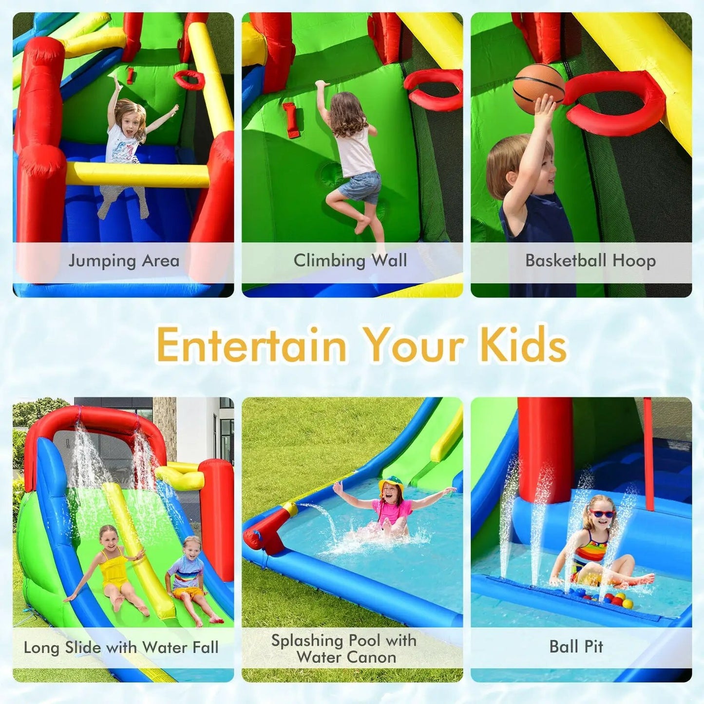 Inflatable Water Slide with Ocean Balls No Blower by DirectDeals; multi-color kids' water park on Tampa Home & Garden Store