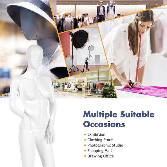 5.8 ft Plastic Female Mannequin Adjustable Detachable Manikin with Metal Stand - Tampa Home & Garden Store