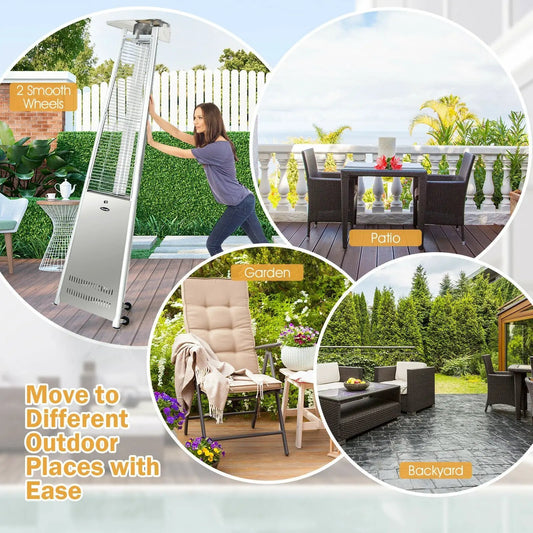 42 000 BTU Pyramid Patio Heater with Wheels, stainless steel, DirectDeals on Tampa Home & Garden Store