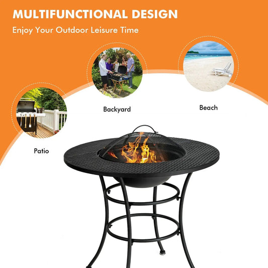 31.5 Inch Patio Fire Pit Dining Table With Cooking BBQ Grate - Tampa Home & Garden Store