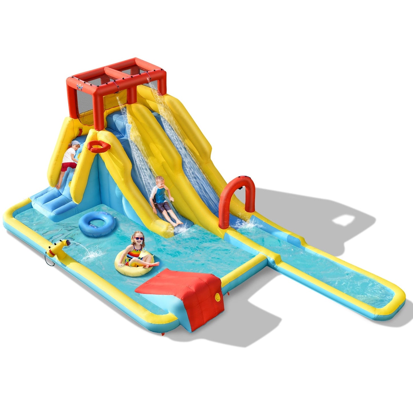 7-in-1 Inflatable Water Park Bounce House with Dual Slides DirectDeals yellow blue red pool on Tampa Home & Garden Store