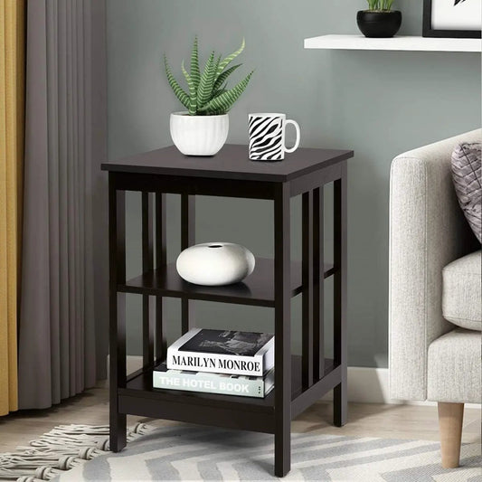 Two-Piece 3-Tier Nightstand set in dark espresso with reinforced bar frame on Tampa Home & Garden Store