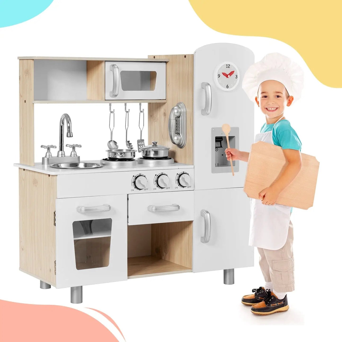 Vintage Play Kitchen Pretend Kids Cooking Playset Toys with Water Dispense - Tampa Home & Garden Store