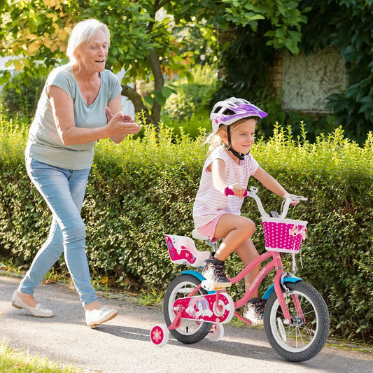 16 Inch Kids Bike with Training Wheels and Pink Basket DirectDeals on Tampa Home & Garden Store