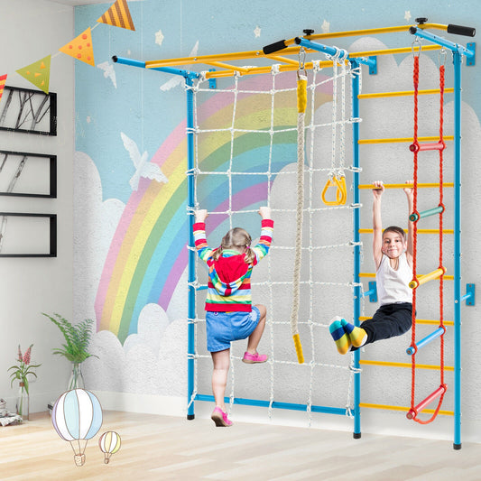 7 In 1 Kids Indoor Gym Playground Swedish Wall Ladder for Solid Wall-Yellow - Tampa Home & Garden Store