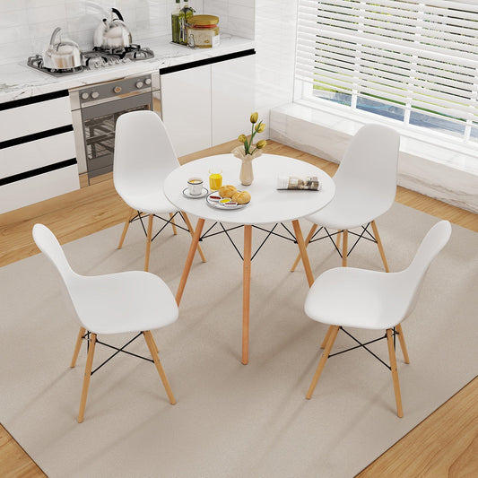 Juego de mesa de 5 piezas con patas de madera maciza para comedor-Blanco