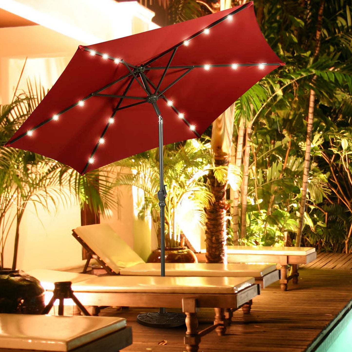 Outdoor patio umbrella base, 20 inch half-round, dark metal stand for stability on Tampa Home & Garden Store