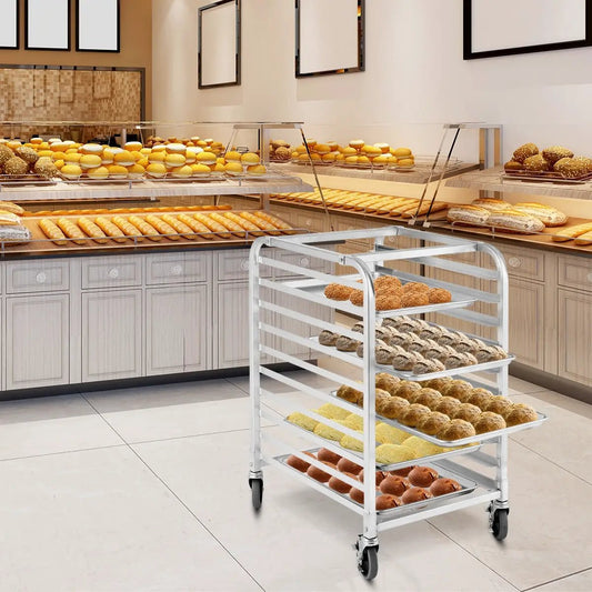 Aluminum rolling bakery pan rack for 10 sheets, 5-tier with caster wheels on Tampa Home & Garden Store