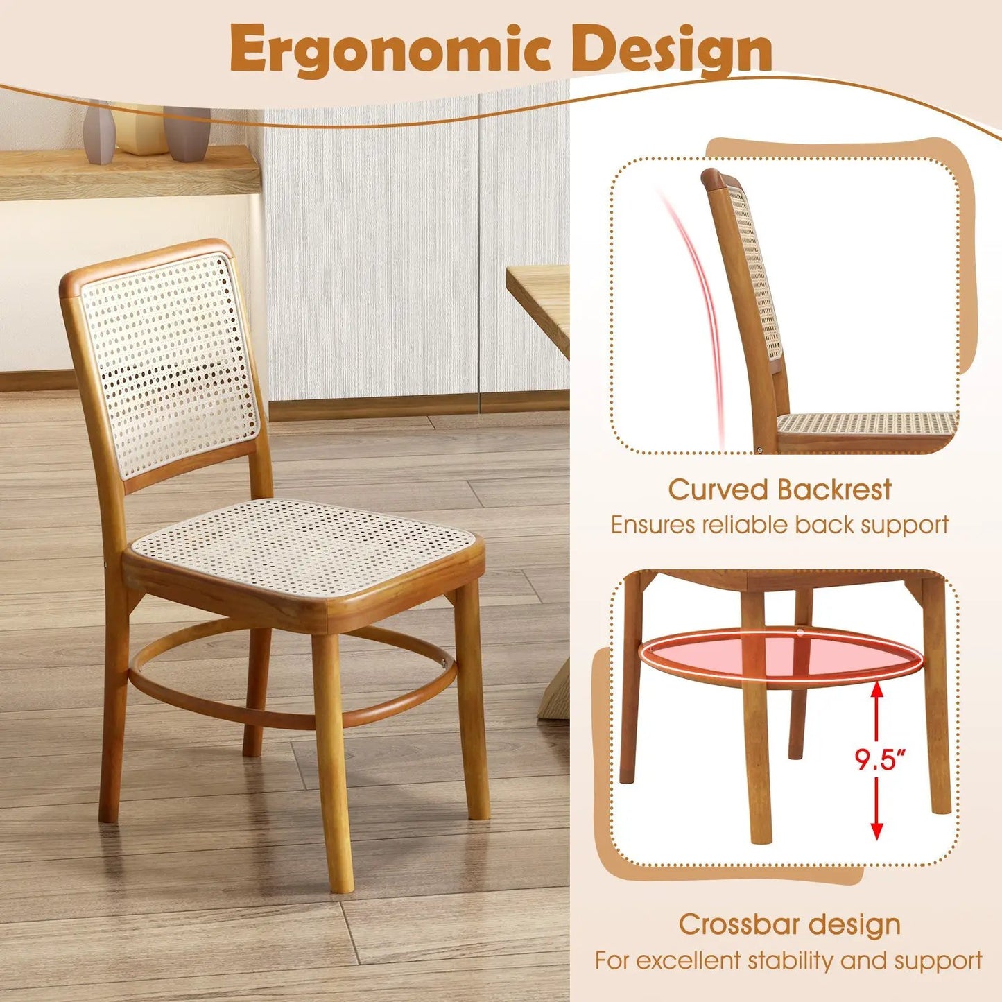 Set of 2 Boho Dining Chairs Rattan with Teak Wood Structure and Footrests - Tampa Home & Garden Store