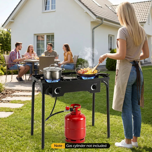2 Burner Propane Stove DirectDeals outdoor with adjustable regulator and red gas cylinder on Tampa Home & Garden Store
