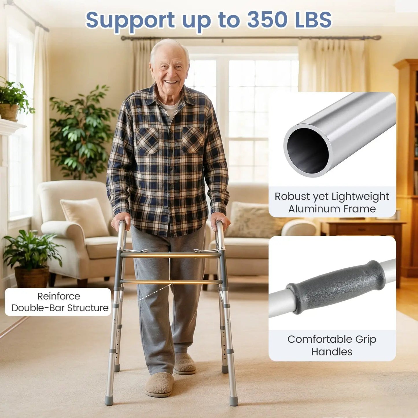 DirectDeals 2-Button Folding Walker with 7-Level Height aluminum frame on Tampa Home & Garden Store
