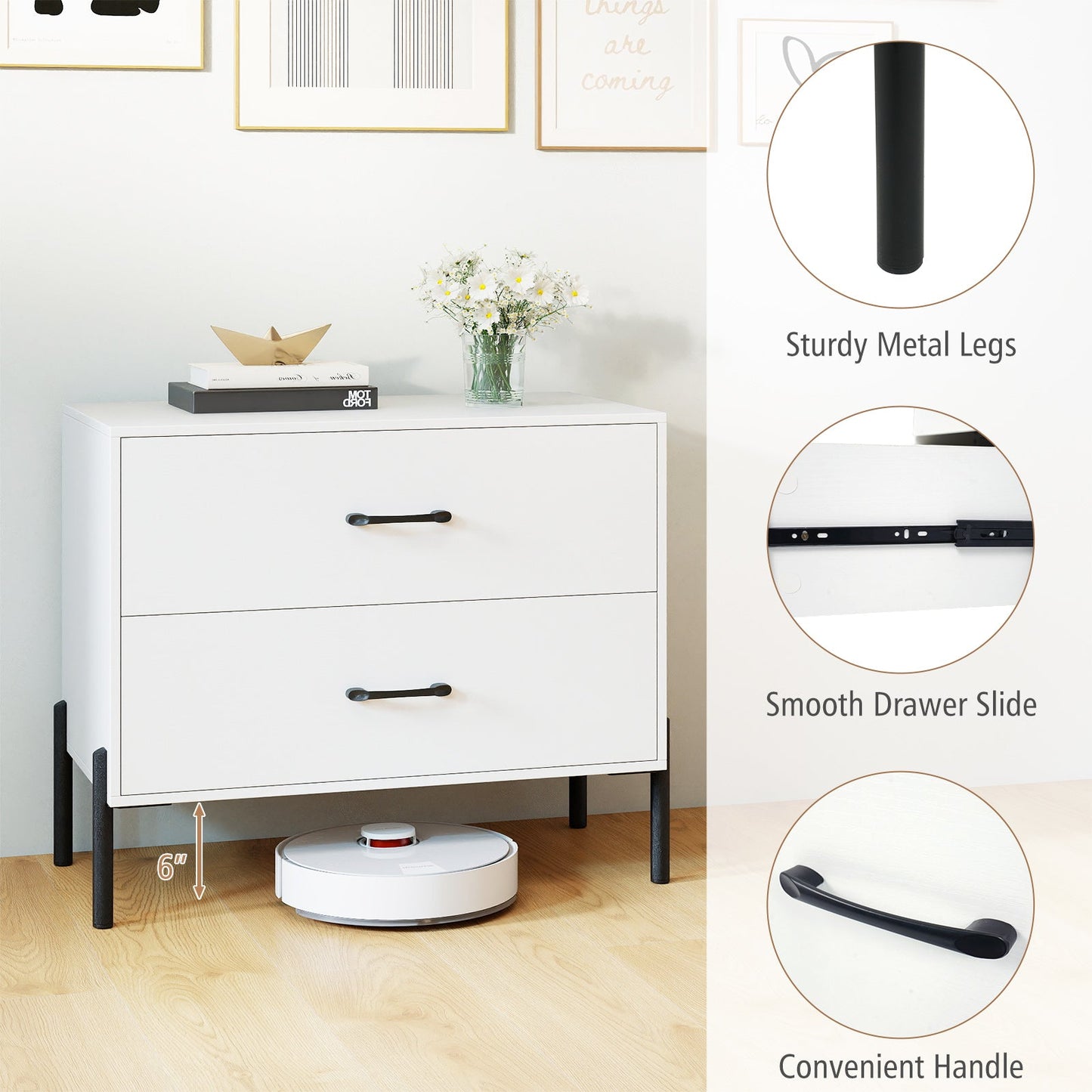 2-Drawer Dresser Modern Wooden Nightstand Set of 2-White - Tampa Home & Garden Store