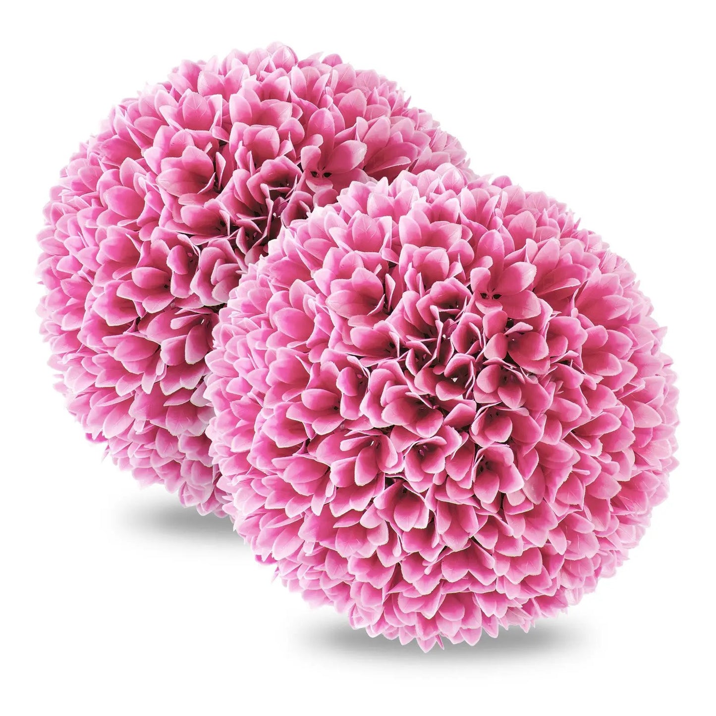 Two pink faux boxwood topiary balls, artificial shrub decor on Tampa Home & Garden Store