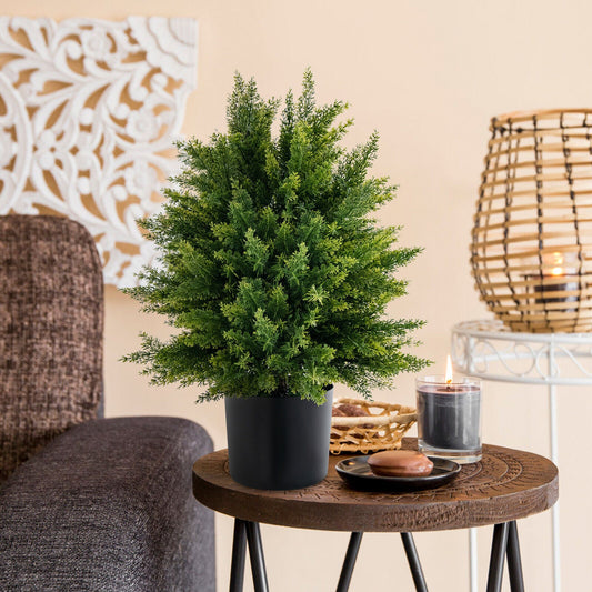 2-Pack Artificial Cedar Topiary Ball Tree with Cement Pot - Tampa Home & Garden Store