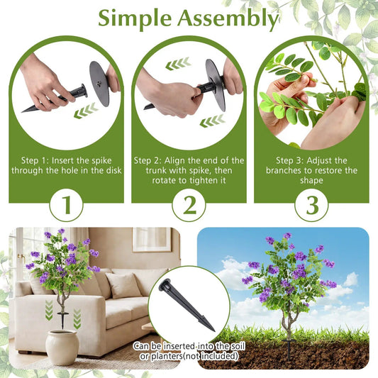 2 Pack Locust Flower Trees with purple blooms and green leaves; ground spikes for easy install on Tampa Home & Garden Store