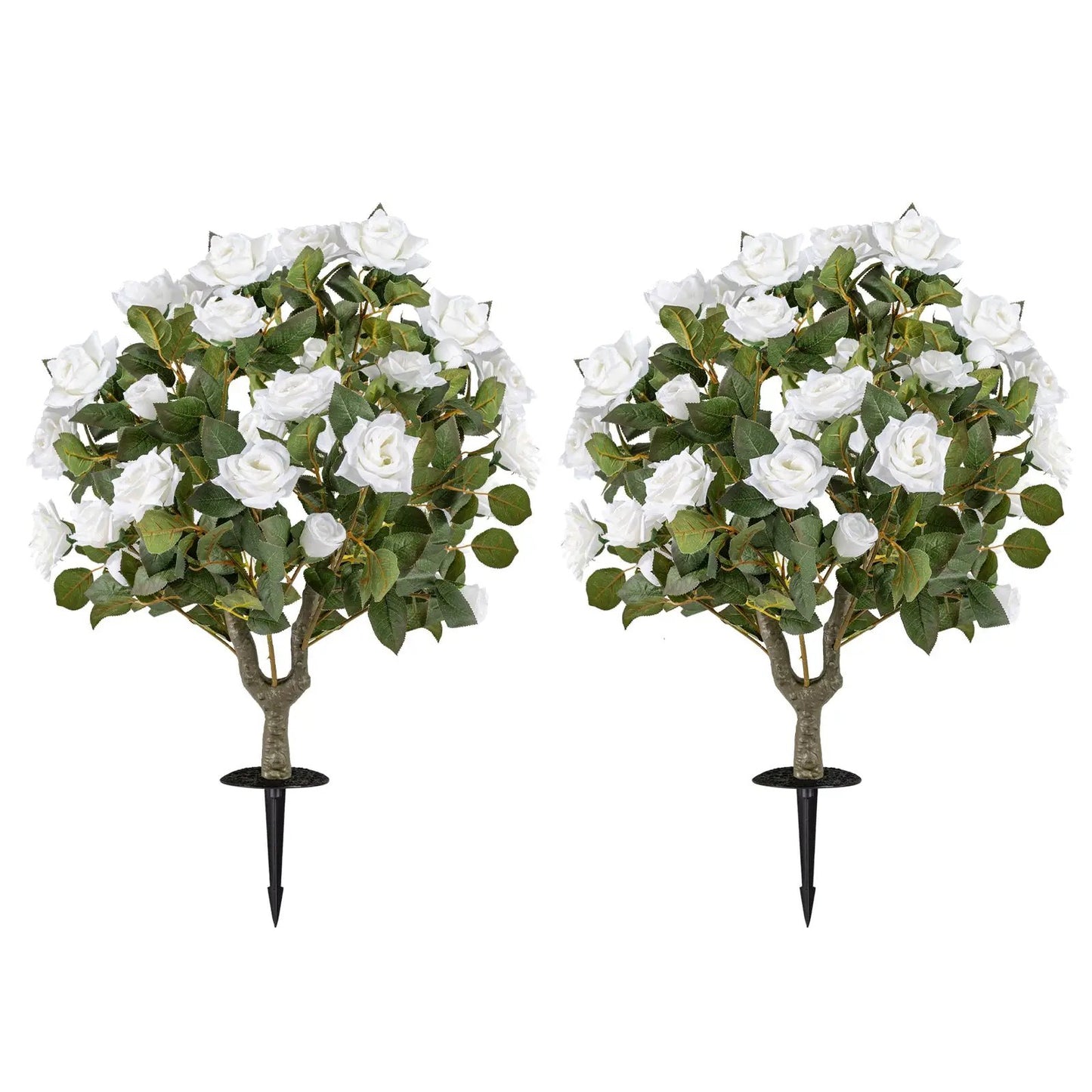 Two Pack Rose Trees with White Flowers, artificial roses on green leaves, DirectDeals on Tampa Home & Garden Store
