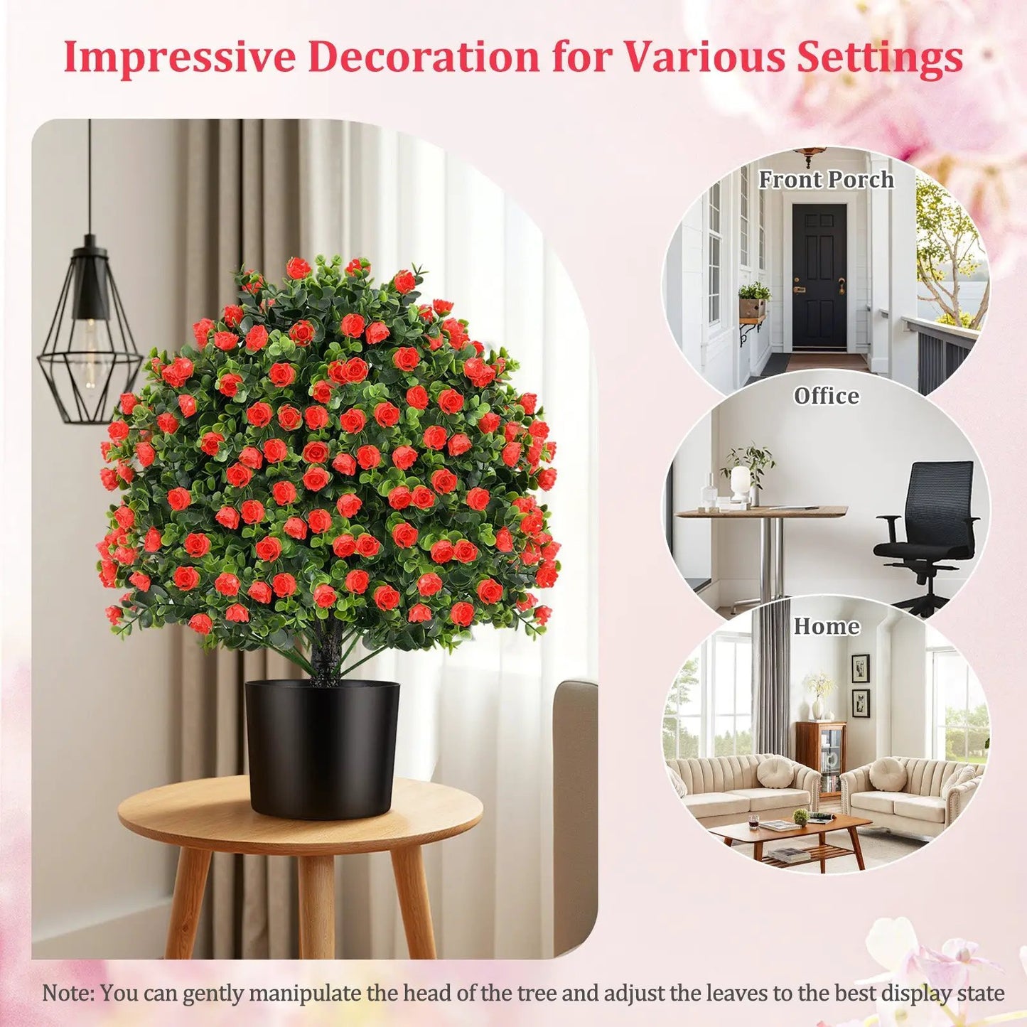 2 Pack Artificial Rose Topiary Ball Tree Faux Shrub Bushes with Flowers-Red - Tampa Home & Garden Store