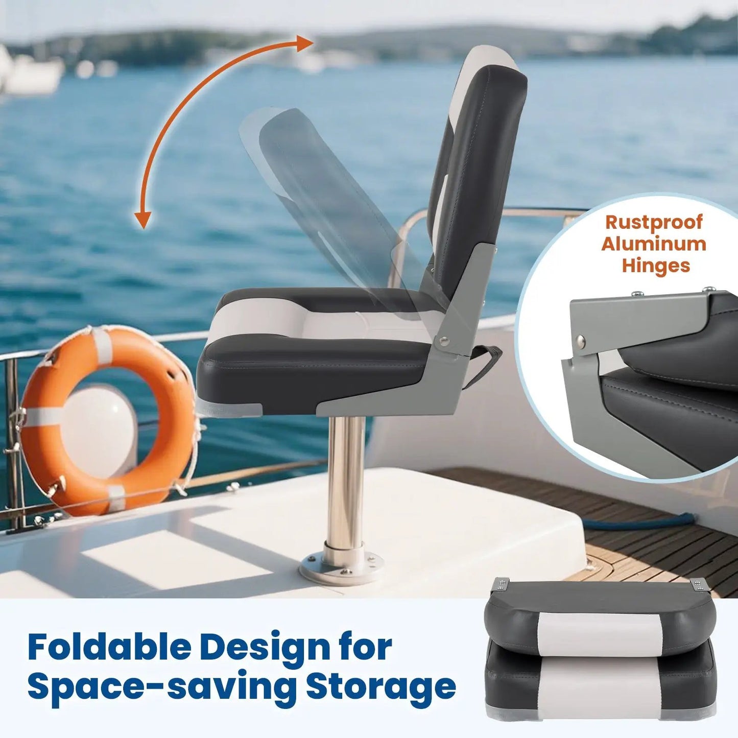 Two-pack boat seats with sponge padding, gray/black upholstery and bolts DirectDeals on Tampa Home & Garden Store