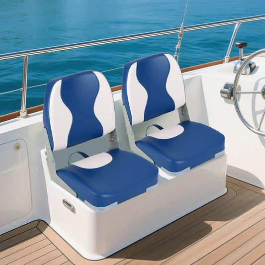 2-Pack boat seats with thick sponge padding, blue/white vinyl cushions on Tampa Home & Garden Store