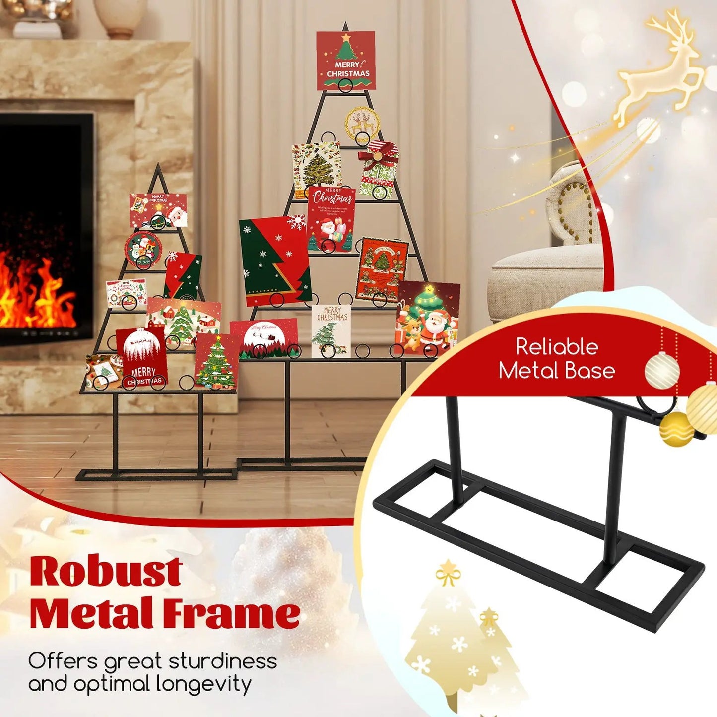 Two-pack Christmas Tree Photo Holders with Clips on black metal frames by DirectDeals for holiday photos and cards on Tampa Home & Garden Store