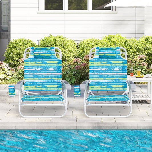 2 Pack Folding Beach Chair with Adjustable Positions and Head Pillow - Tampa Home & Garden Store