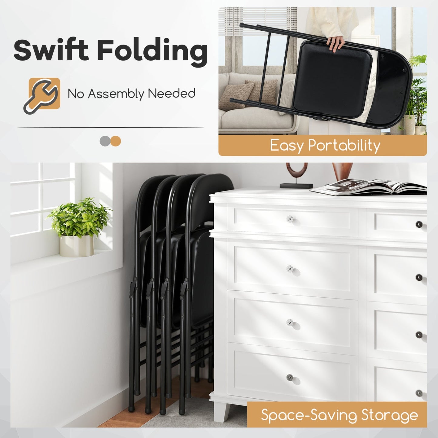 DirectDeals Folding Conference Chairs 4-Pack with padded black seats for space saving on Tampa Home & Garden Store