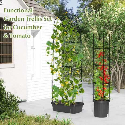 2-pack raised garden bed planters with trellis for cucumbers by DirectDeals in black on Tampa Home & Garden Store