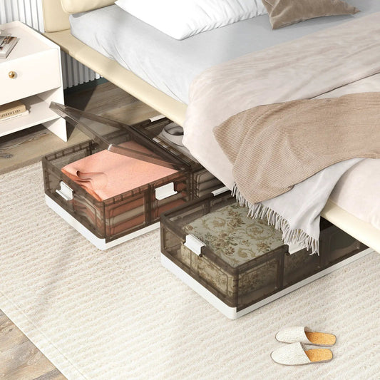 2-pack stackable rolling plastic storage bins with wheels smoky brown bodies under bed on Tampa Home & Garden Store