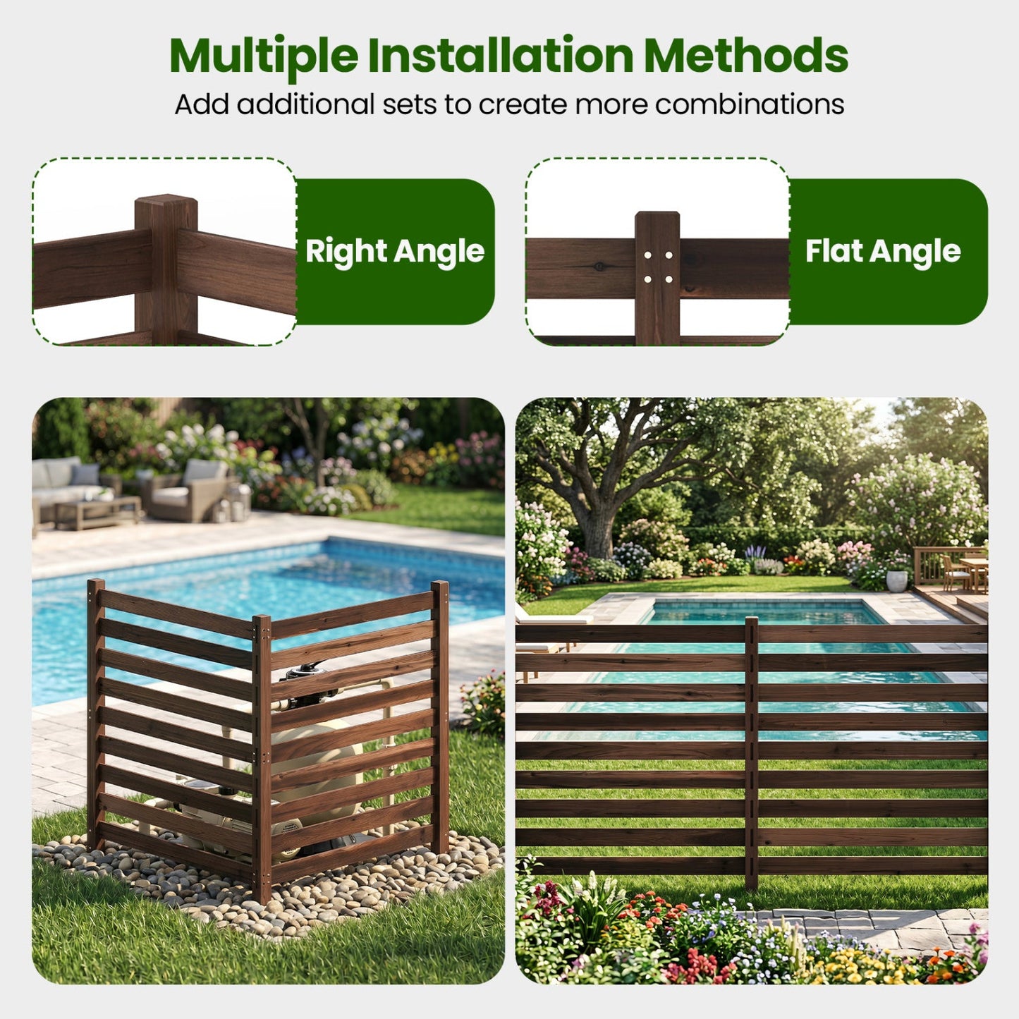 DirectDeals 2-panel brown wooden outdoor privacy fence with ground stakes for pool and garden on Tampa Home & Garden Store