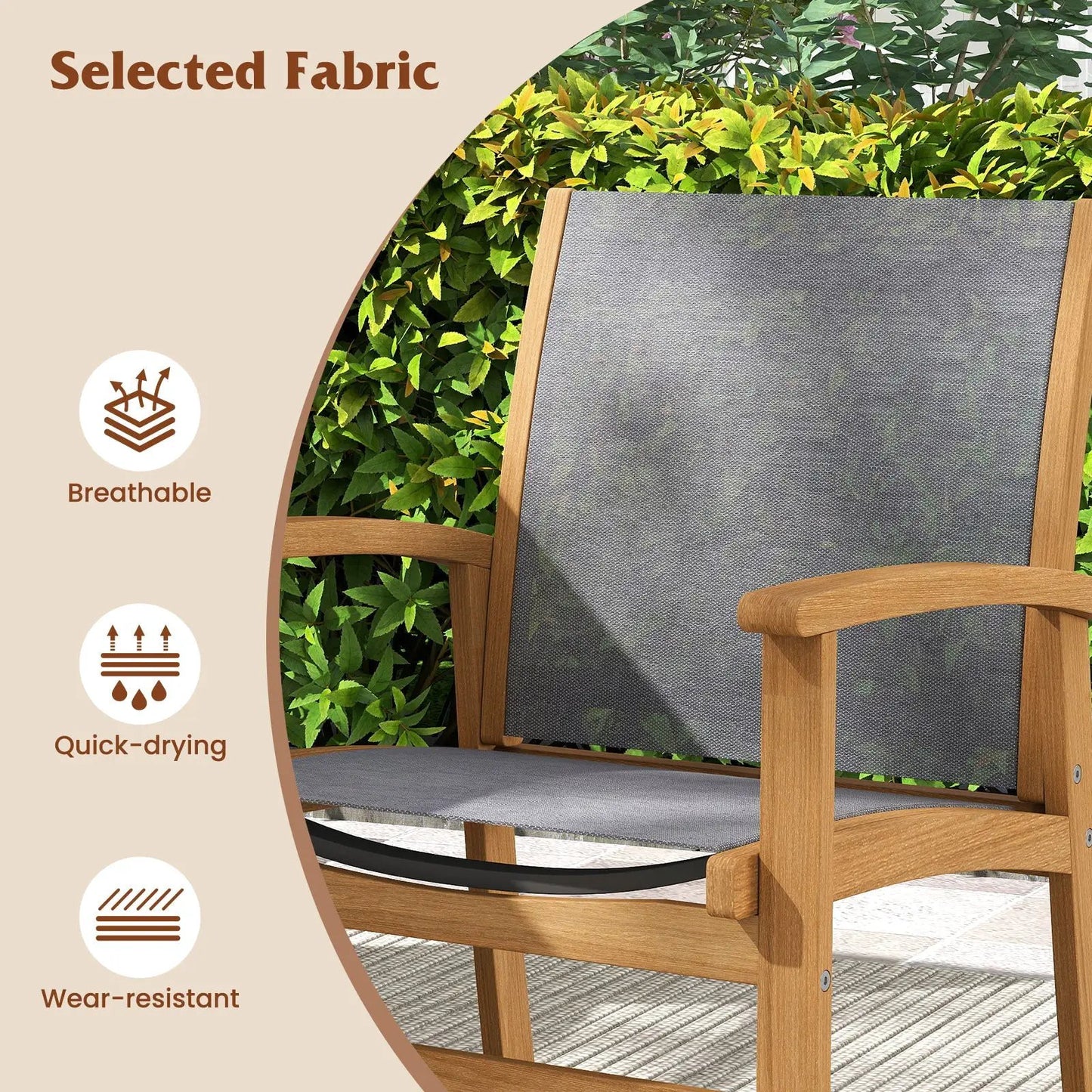 Patio chairs set of 2 with acacia wood frames and gray fabric seats on Tampa Home & Garden Store